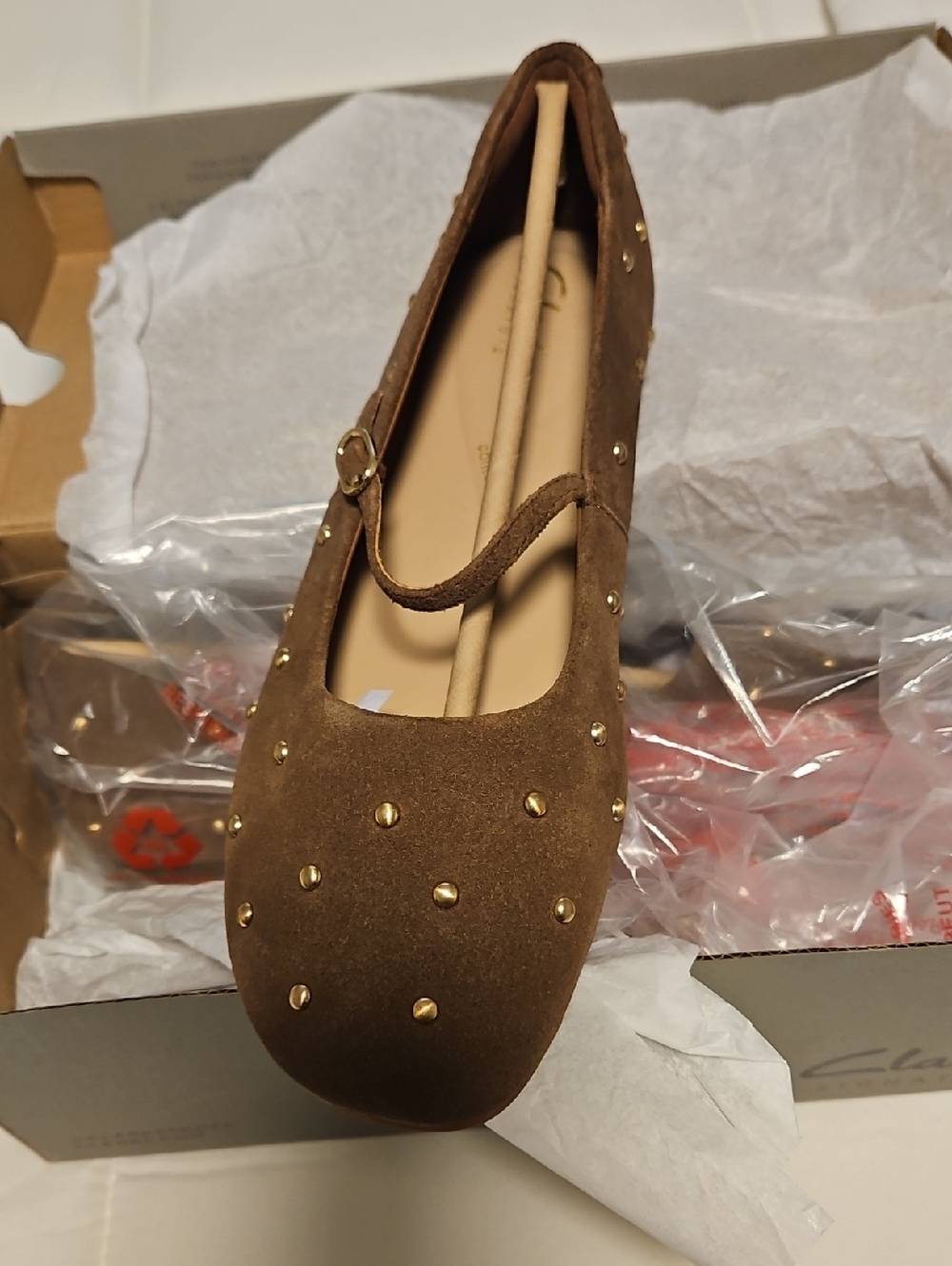 Clarks Brown Suede Studded Mary Jane Flat